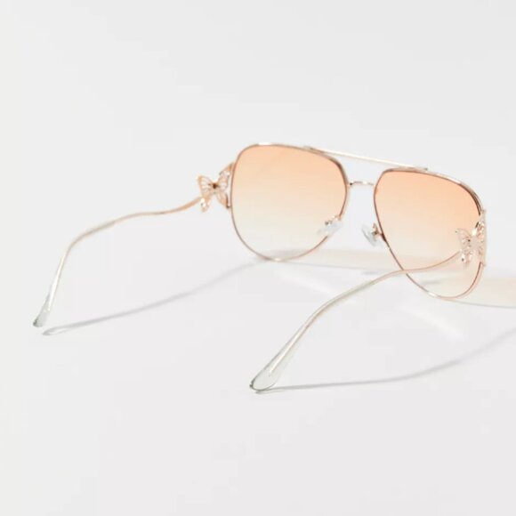 NWT New Goldie Butterfly Metal Aviator Sunglasses Shades Women's One Size Gold - Picture 3 of 4